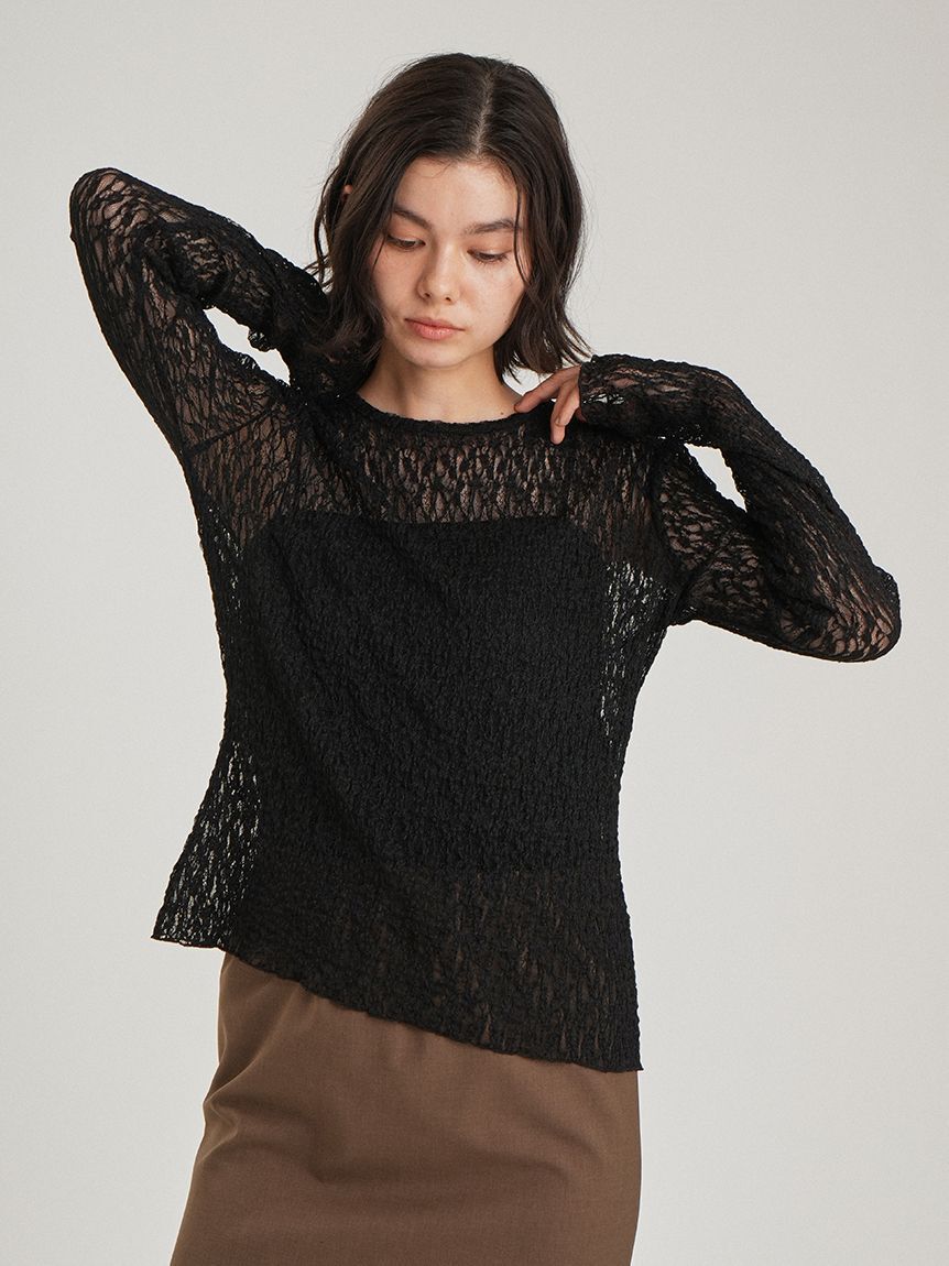 Mila Owen「フラワーレースロングスリーブTシャツ」|Tシャツ・カットソー|BLK