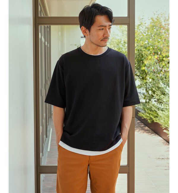 ikka「冷感DRYリップル5分袖Tシャツ」|Tシャツ・カットソー|