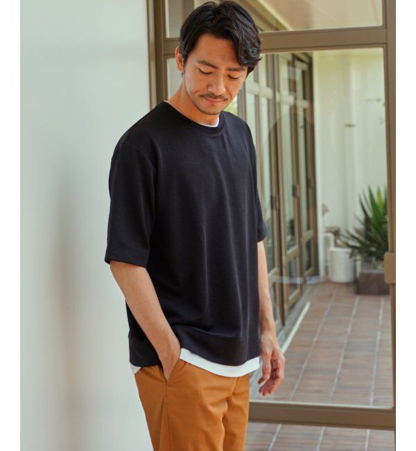 ikka「冷感DRYリップル5分袖Tシャツ」|Tシャツ・カットソー|
