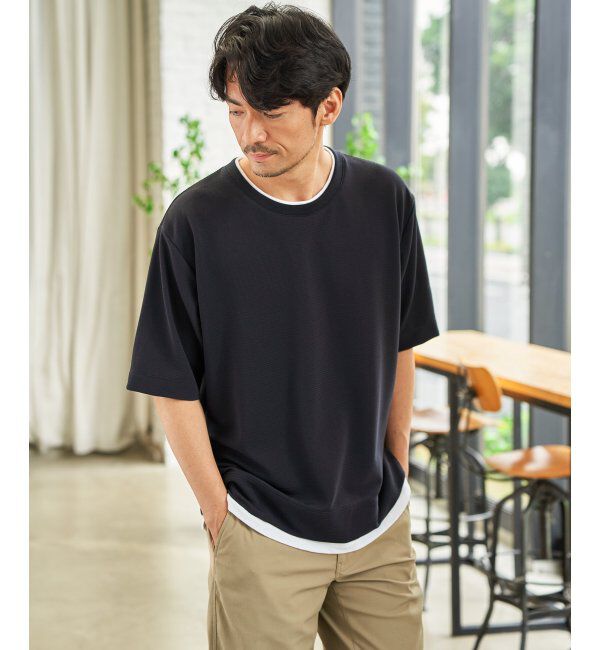 ikka「冷感DRYリップル5分袖Tシャツ」|Tシャツ・カットソー|