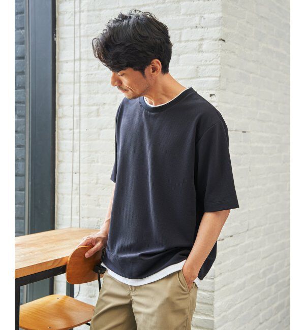 ikka「冷感DRYリップル5分袖Tシャツ」|Tシャツ・カットソー|