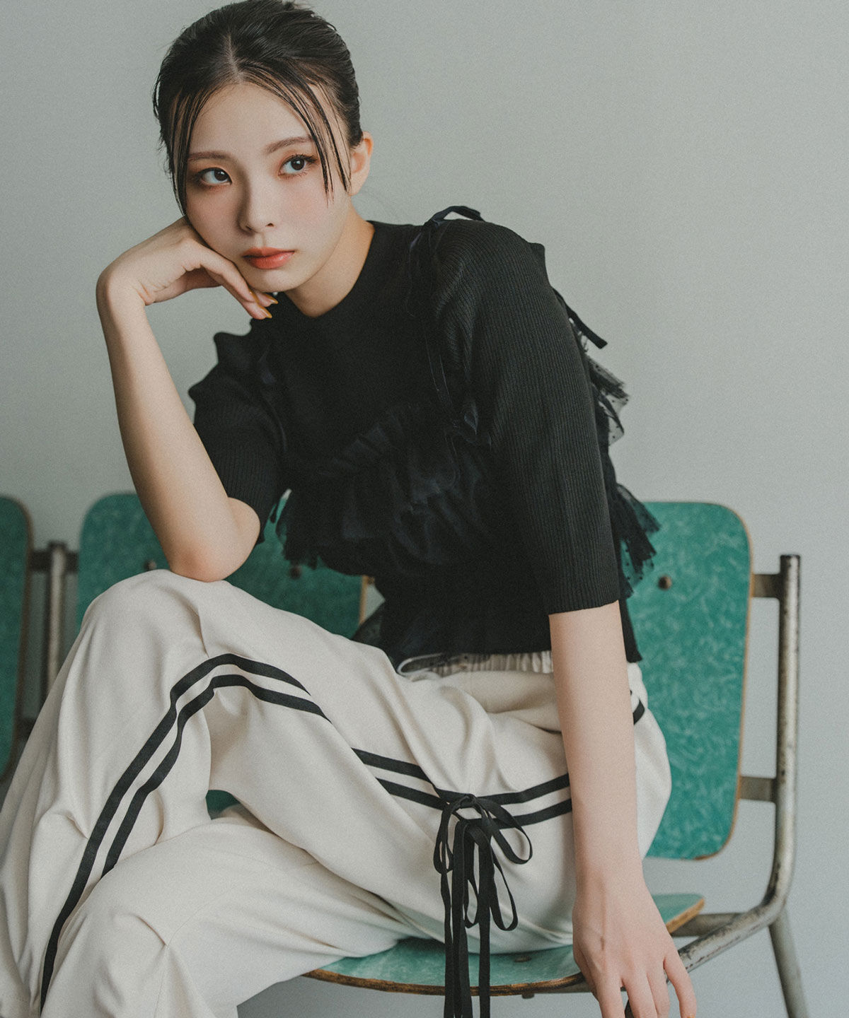 REDYAZEL「ベロアリボンチュールビスチェ&times;ニットトップス」|Tシャツ・カットソー|