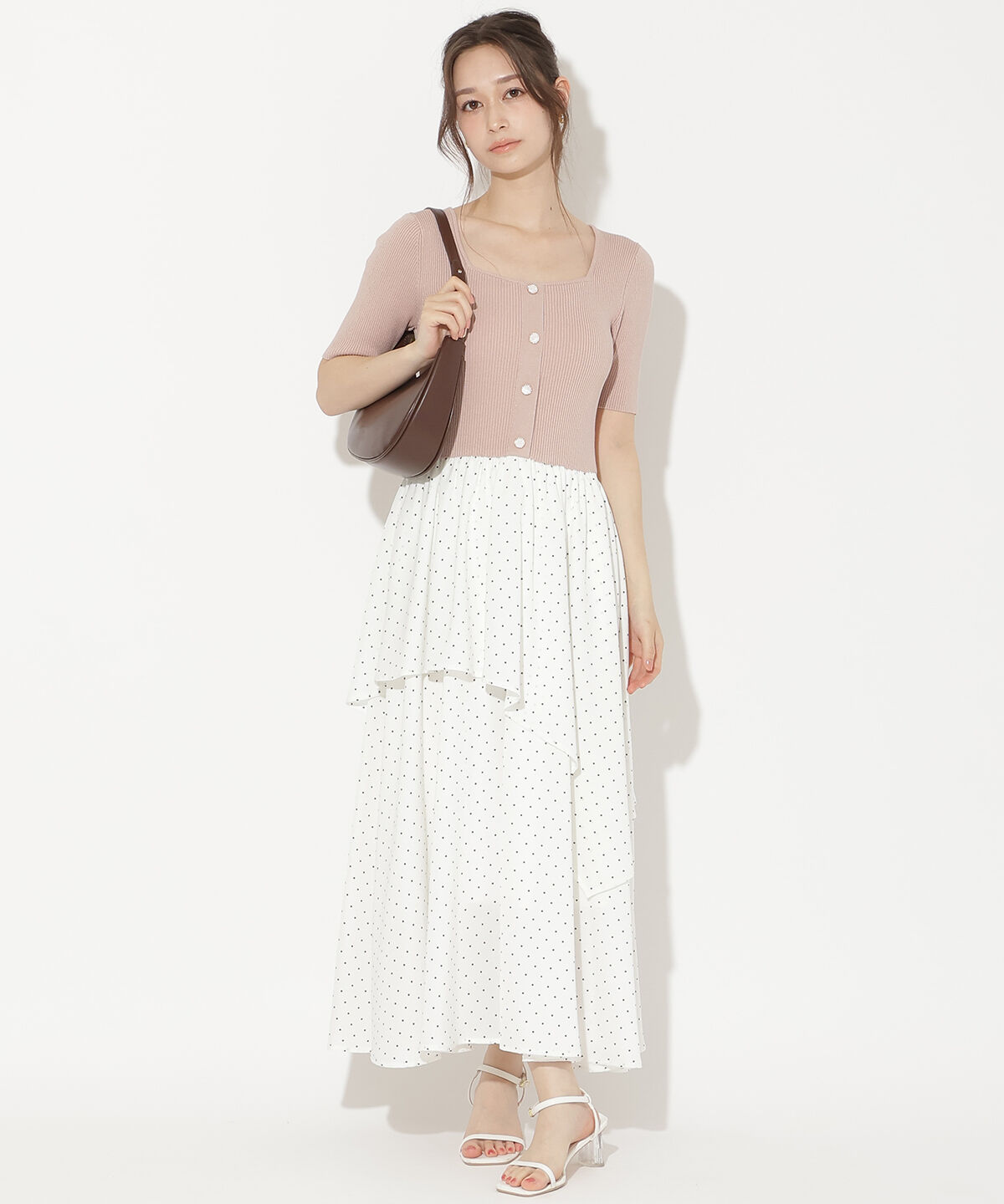 WILLSELECTION「アシメティアードニットコンビワンピース」|ワンピース|ピンク