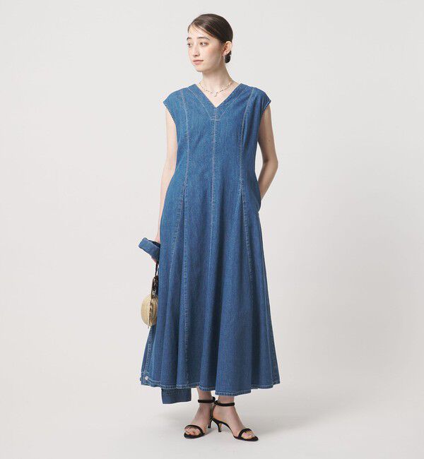 UNITED ARROWS「ステッチ Vネック デニムワンピース」|ワンピース|