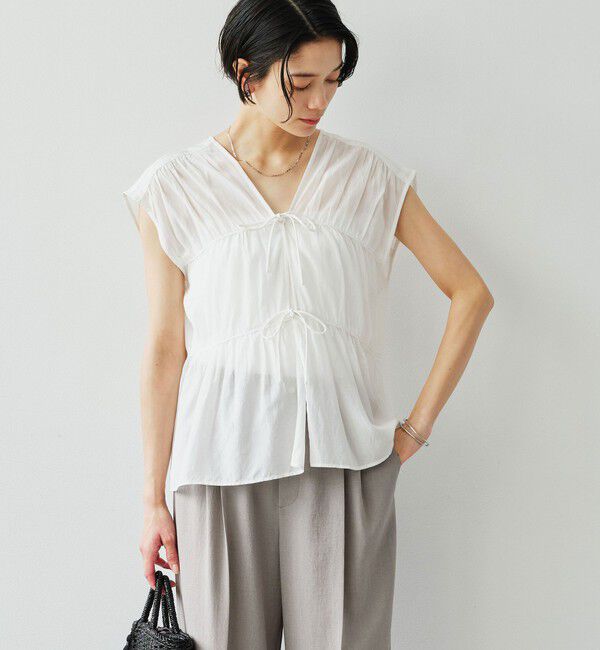 UNITED ARROWS green label relaxing「ボリューム 2WAY リボン ノースリーブ ブラウス」|シャツ・ブラウス|WHITE