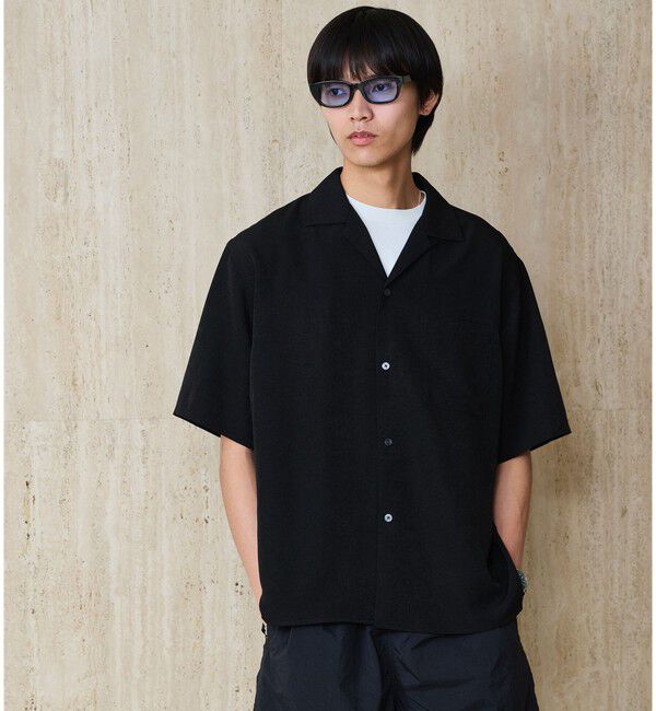UNITED ARROWS green label relaxing「スラブ オープンカラー 半袖 シャツ」|シャツ・ブラウス|BLACK