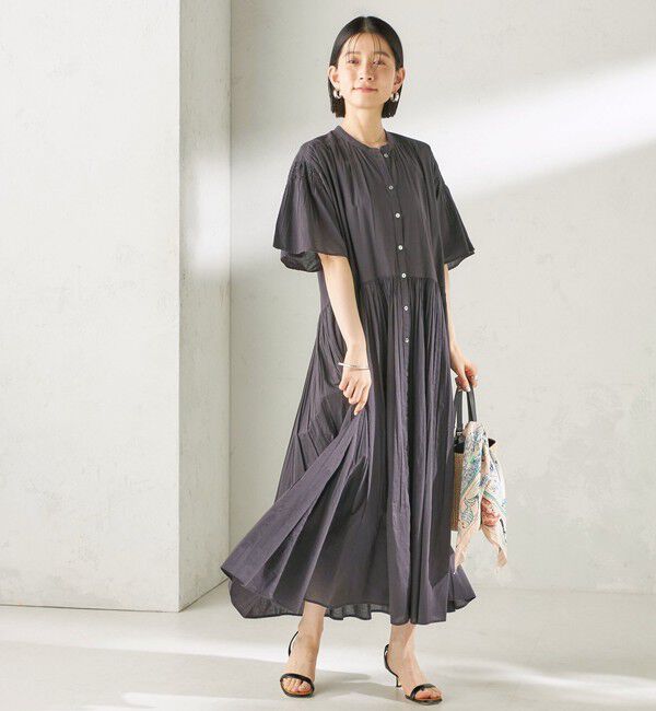 SHIPS for women「【SHIPS別注】Fanaka:〈手洗い可能〉ストライプ ドビー 羽織 ワンピース」|ワンピース|ブラック
