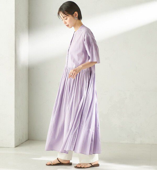SHIPS for women「【SHIPS別注】Fanaka:〈手洗い可能〉ストライプ ドビー 羽織 ワンピース」|ワンピース|ラベンダー