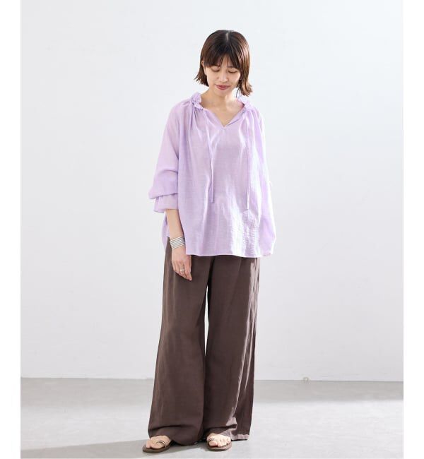 IENA「リネンミックスカールマイヤー ギャザーブラウス」|シャツ・ブラウス|