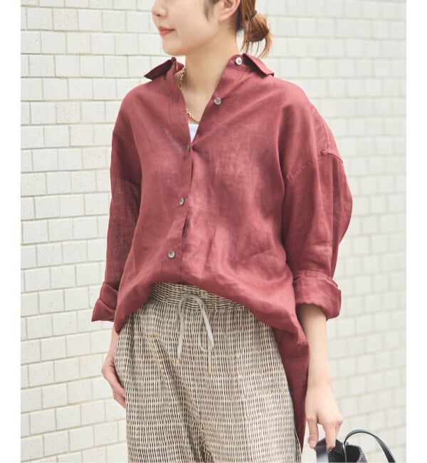 journal standard L'essage「ヨーロピアンフラックス2WAYシャツ 2」|シャツ・ブラウス|レッド B