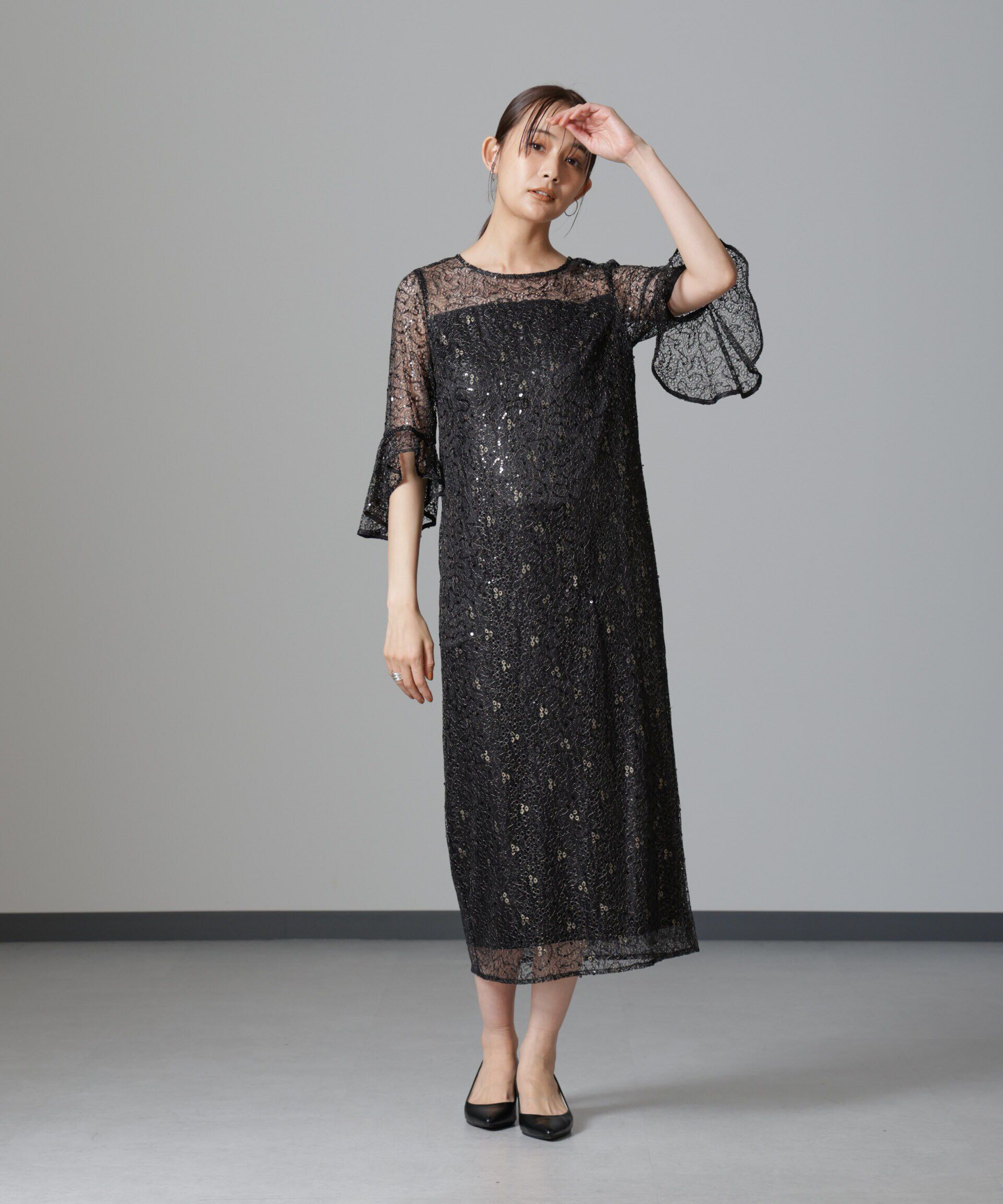 nano･universe「troisiemechaco/SPANGLE LACE ワンピース」|ワンピース|ブラック