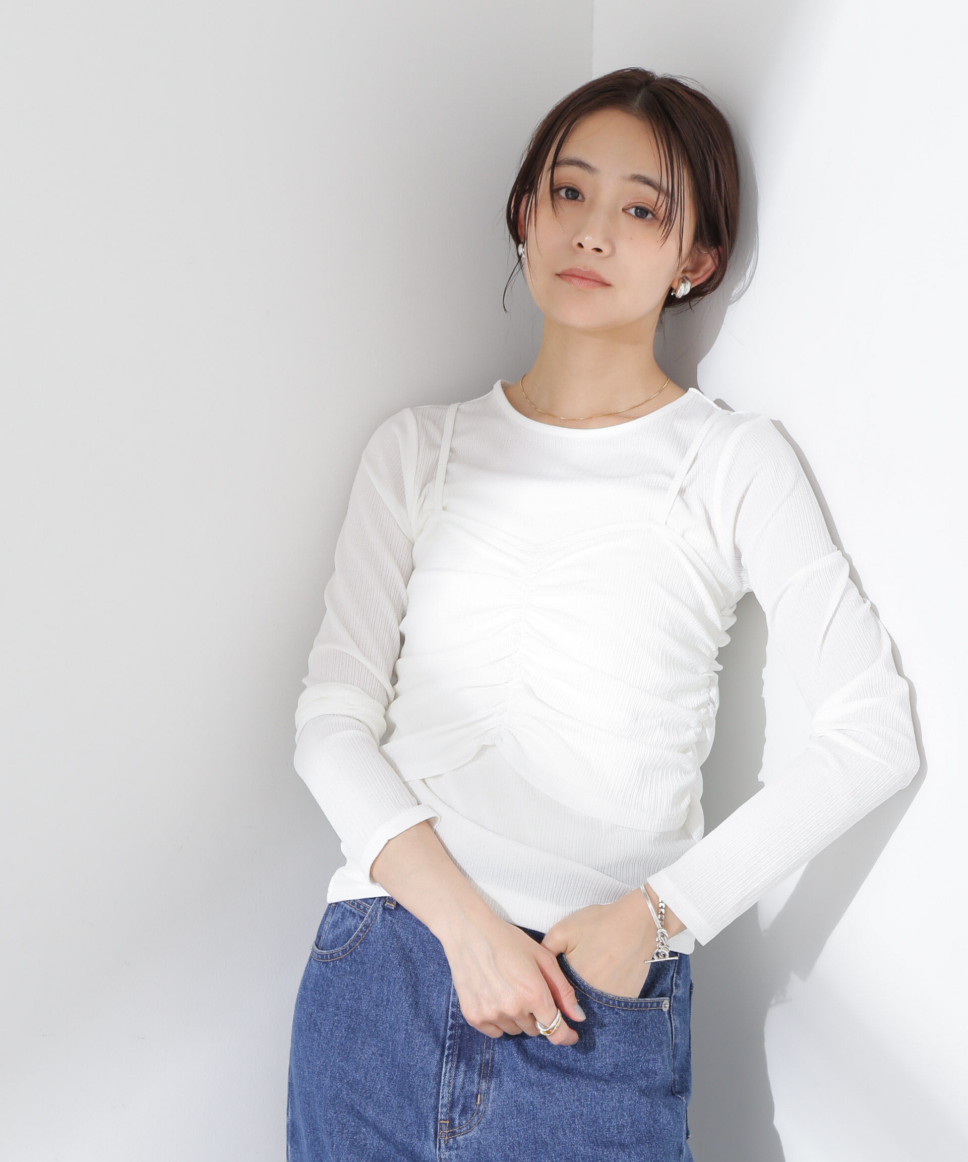 nano･universe「シャーリングビスチェセットカットトップス」|Tシャツ・カットソー|アイボリー7