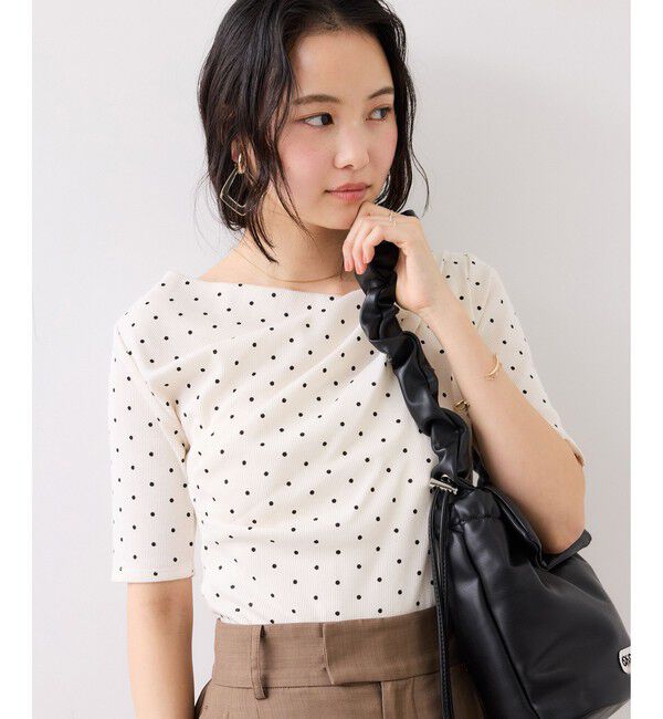 VIS「【夏トク価格】ドット＆無地テレコリブハーフスリーブドレーププルオーバー」|Tシャツ・カットソー|