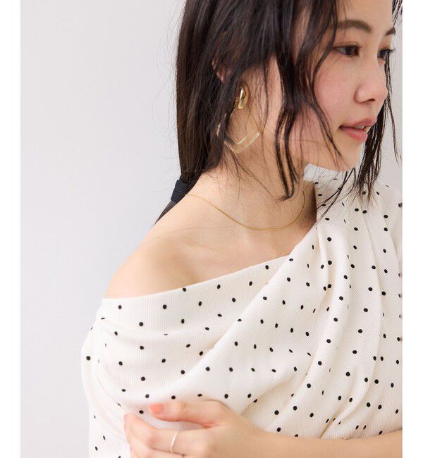 VIS「【夏トク価格】ドット＆無地テレコリブハーフスリーブドレーププルオーバー」|Tシャツ・カットソー|