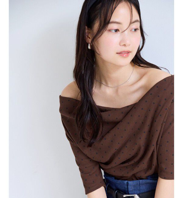 VIS「【夏トク価格】ドット＆無地テレコリブハーフスリーブドレーププルオーバー」|Tシャツ・カットソー|