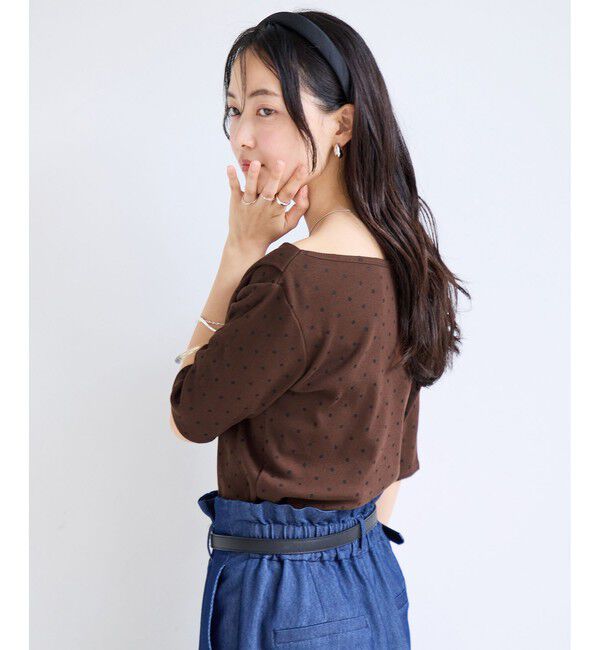 VIS「【夏トク価格】ドット＆無地テレコリブハーフスリーブドレーププルオーバー」|Tシャツ・カットソー|
