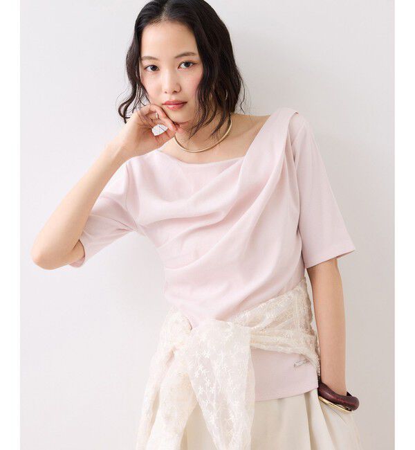 VIS「【夏トク価格】ドット＆無地テレコリブハーフスリーブドレーププルオーバー」|Tシャツ・カットソー|