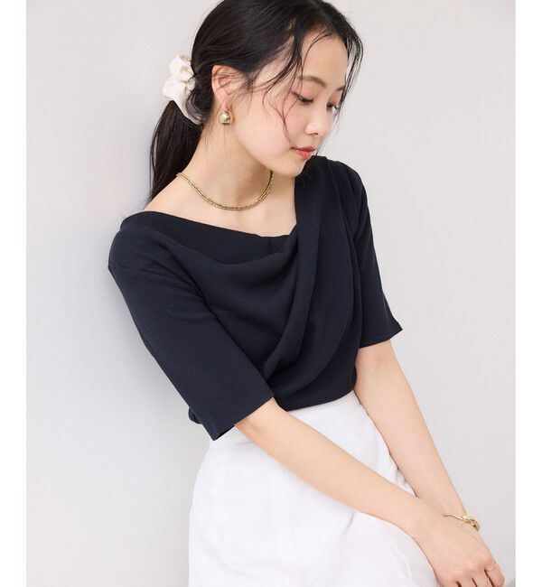 VIS「【夏トク価格】ドット＆無地テレコリブハーフスリーブドレーププルオーバー」|Tシャツ・カットソー|