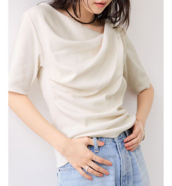 VIS「【夏トク価格】ドット＆無地テレコリブハーフスリーブドレーププルオーバー」|Tシャツ・カットソー|