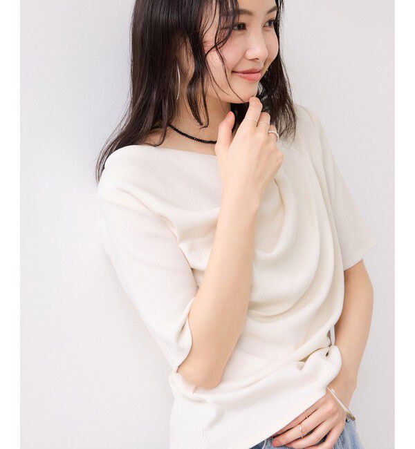 VIS「【夏トク価格】ドット＆無地テレコリブハーフスリーブドレーププルオーバー」|Tシャツ・カットソー|