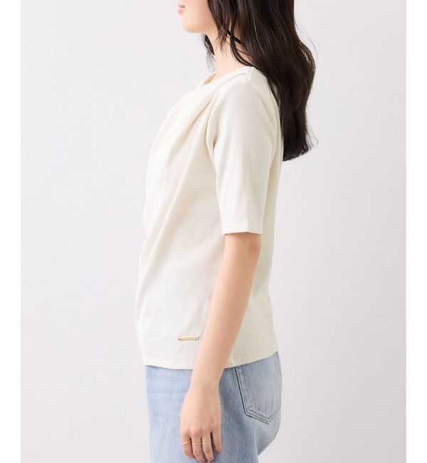 VIS「【夏トク価格】ドット＆無地テレコリブハーフスリーブドレーププルオーバー」|Tシャツ・カットソー|