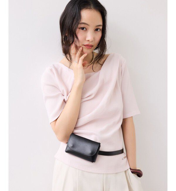 VIS「【夏トク価格】ドット＆無地テレコリブハーフスリーブドレーププルオーバー」|Tシャツ・カットソー|