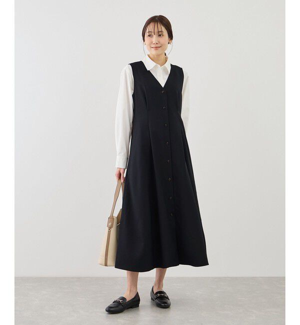 Rope&rsquo;Picnic「ウエストタックジャンパースカート」|ワンピース|ネイビー(40)