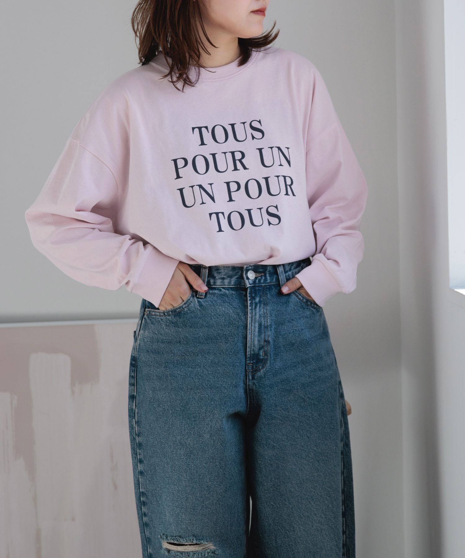 LOWRYS FARM「ショートロゴプリントＬＳ」|Tシャツ・カットソー|PNK2