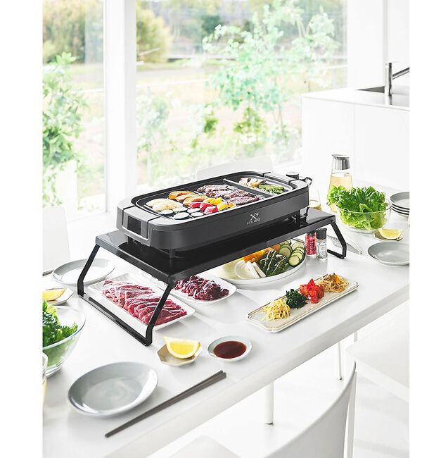 collex「【tower】下が使える電気プレートラック ホットプレート 収納 折り畳」|食器・キッチングッズ|ブラック