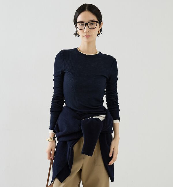 The Store by C' 「【COCUCA】ウールシフォンリブプルオーバー」|Tシャツ・カットソー|ダークネイビー