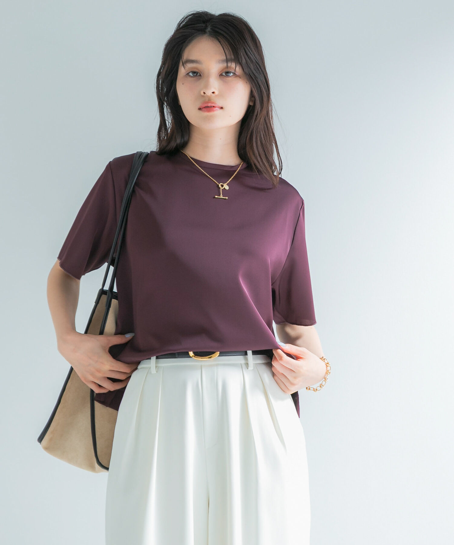 URBAN RESEARCH ROSSO「接触冷感 吸水速乾サテンブラウス」|シャツ・ブラウス|レッド系その他