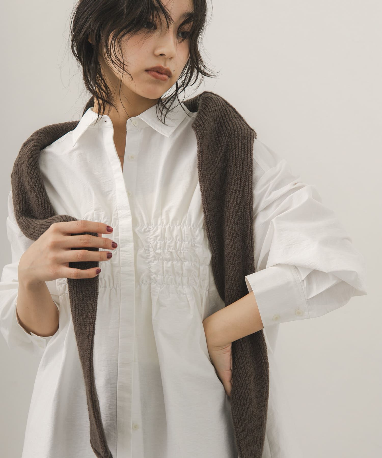  「フロントシャーリングシャツワンピース」|ワンピース|