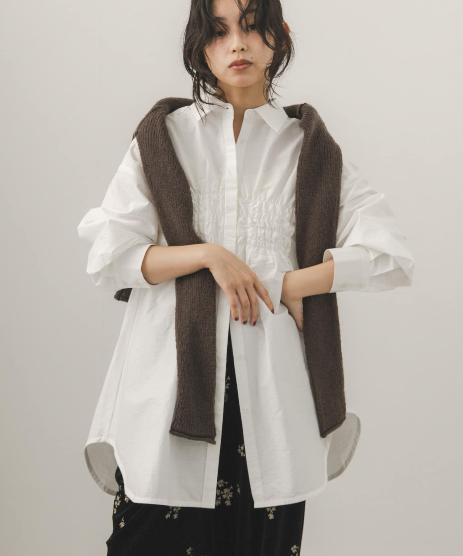  「フロントシャーリングシャツワンピース」|ワンピース|