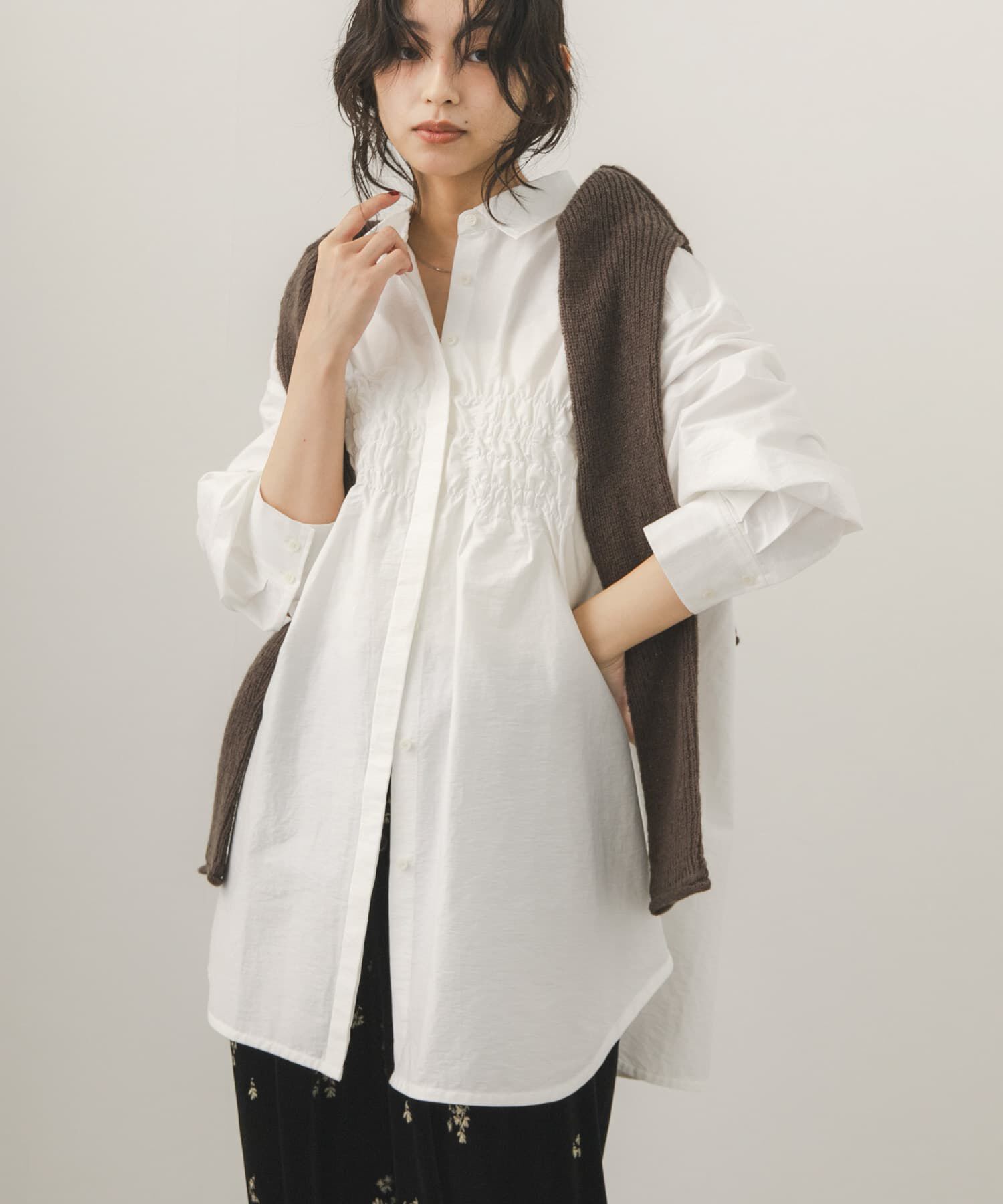  「フロントシャーリングシャツワンピース」|ワンピース|