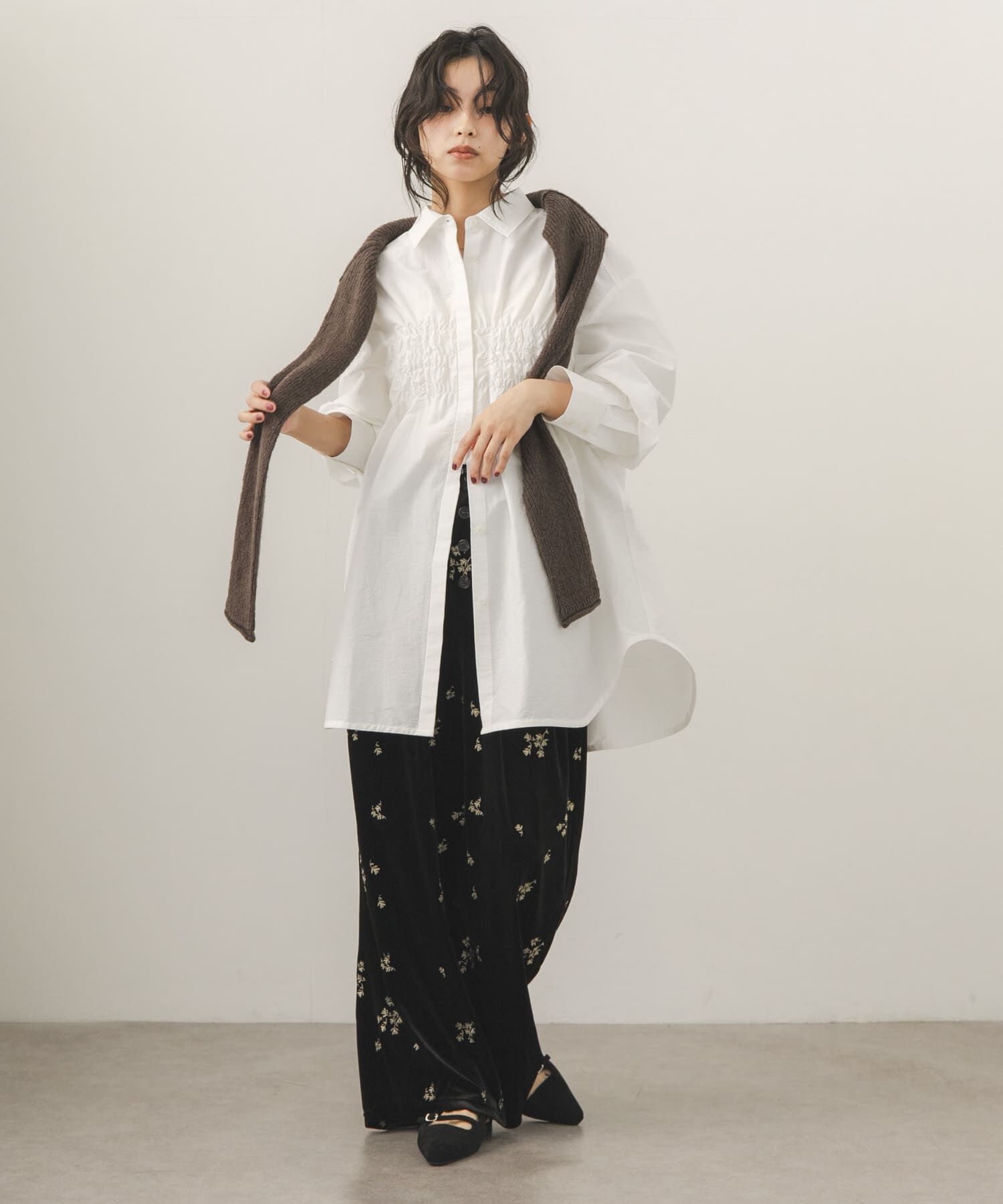  「フロントシャーリングシャツワンピース」|ワンピース|