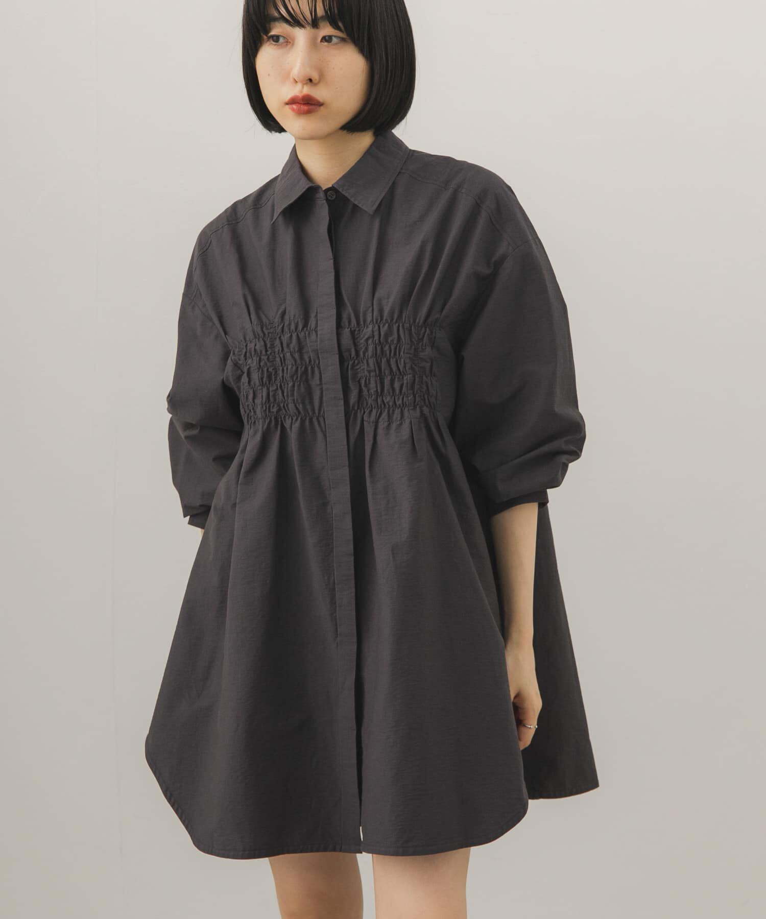  「フロントシャーリングシャツワンピース」|ワンピース|