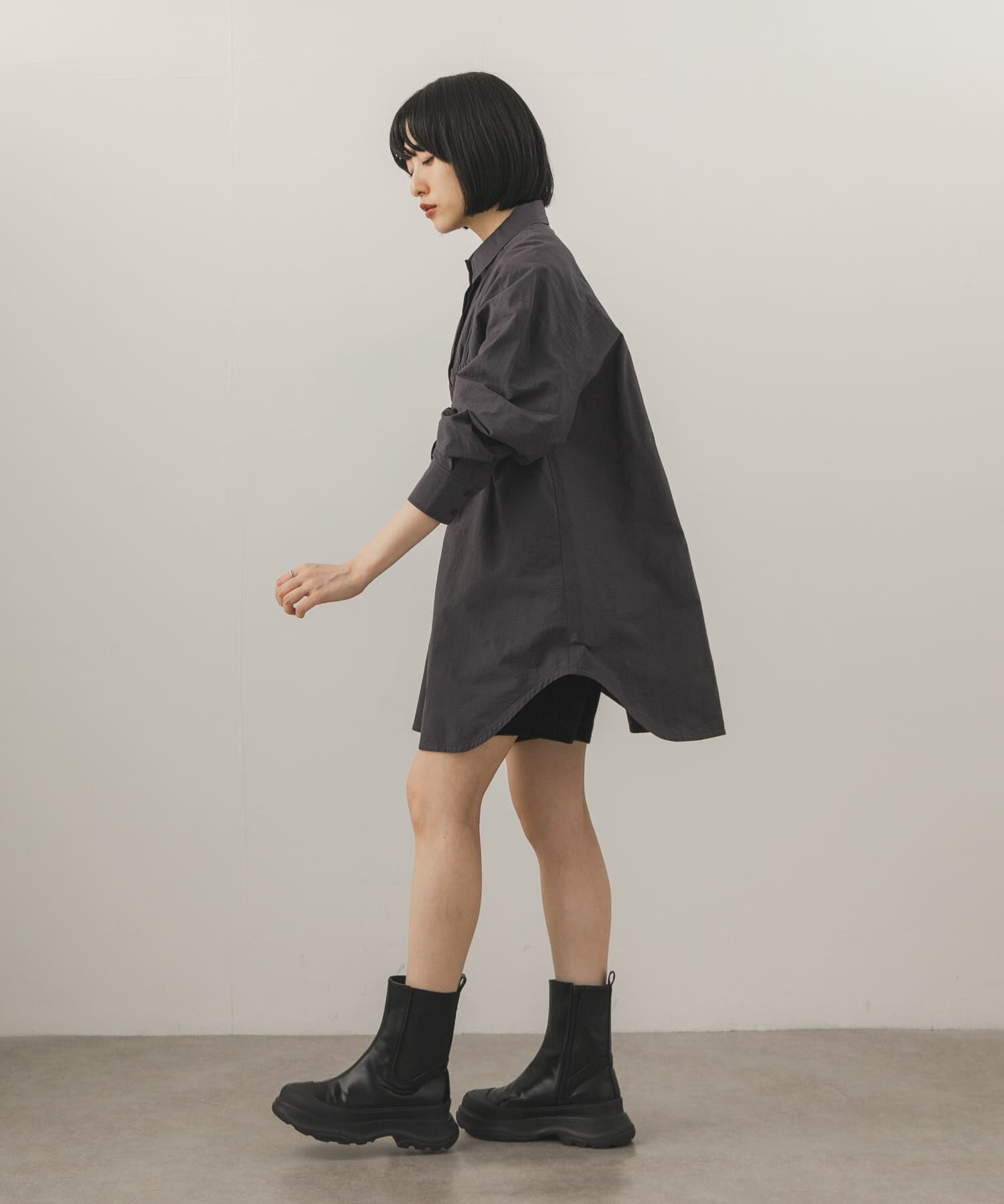 「フロントシャーリングシャツワンピース」|ワンピース|