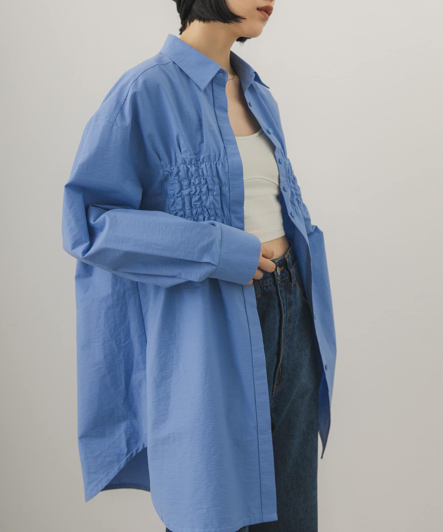 「フロントシャーリングシャツワンピース」|ワンピース|