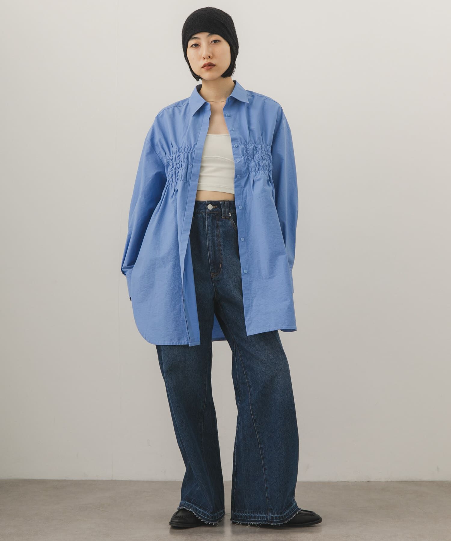  「フロントシャーリングシャツワンピース」|ワンピース|