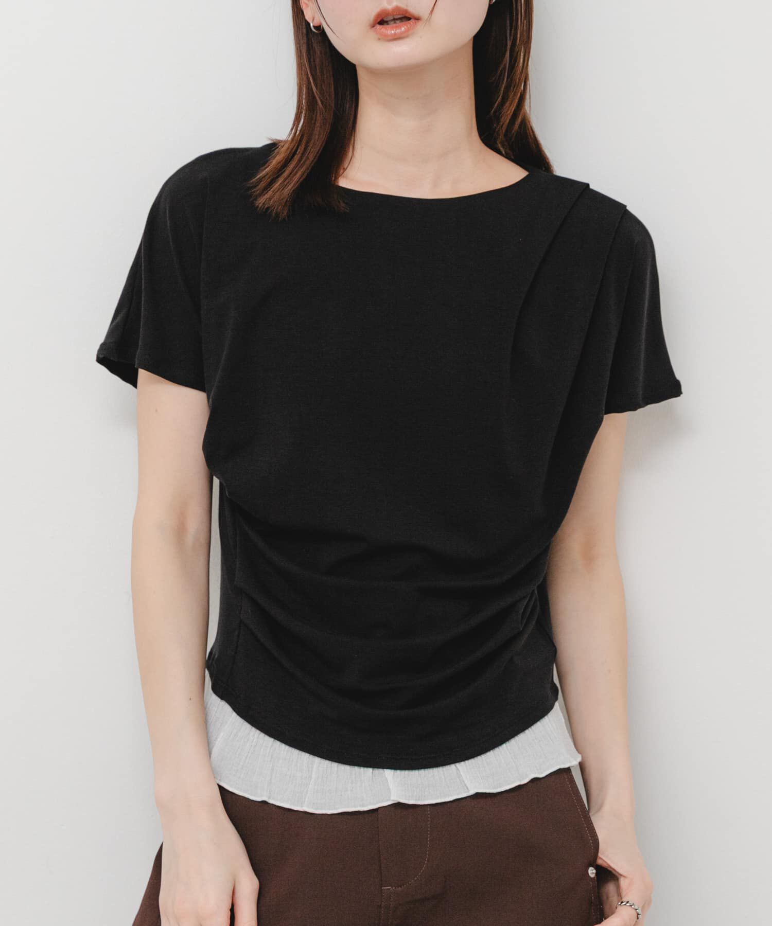 SENSE OF PLACE by URBAN RESEARCH「フリルドレープトップ」|Tシャツ・カットソー|ブラック