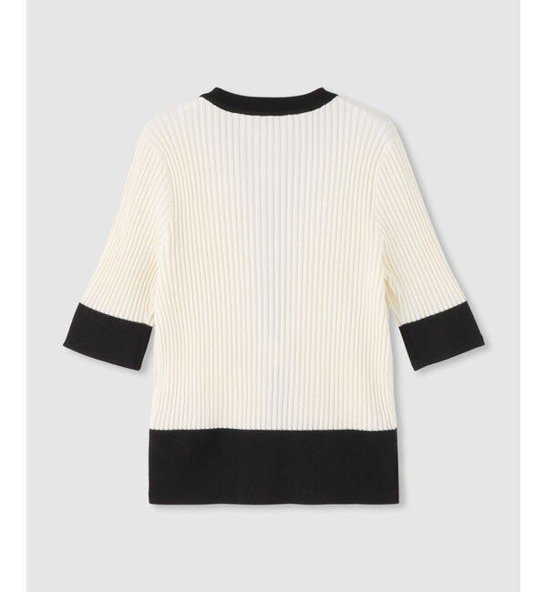 LOULOU WILLOUGHBY「◇バイカラーキーネック5分袖カーディガン」|カーディガン|