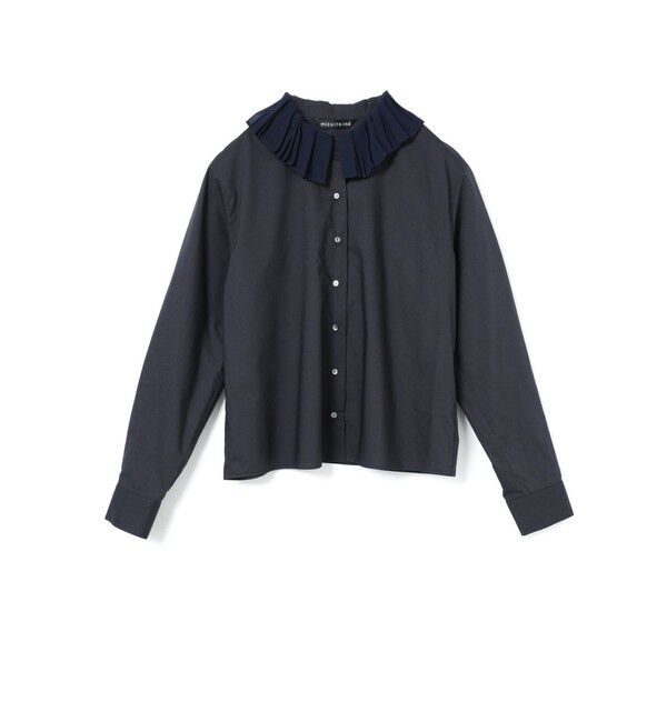 mizuiro ind「mizuiro ind プリーツカラーシャツ」|シャツ・ブラウス|ネイビー
