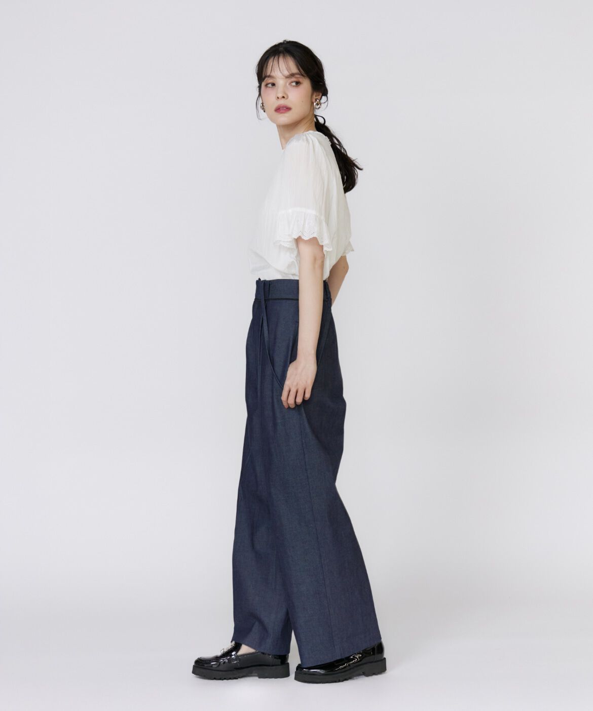 Maglie le cassetto「《プラスサイズ》シャドーストライプレースブラウス」|シャツ・ブラウス|