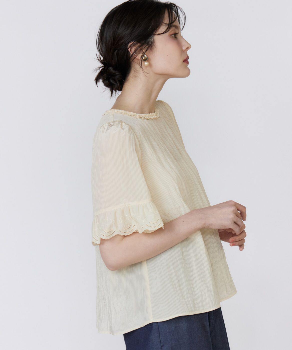 Maglie le cassetto「《プラスサイズ》シャドーストライプレースブラウス」|シャツ・ブラウス|