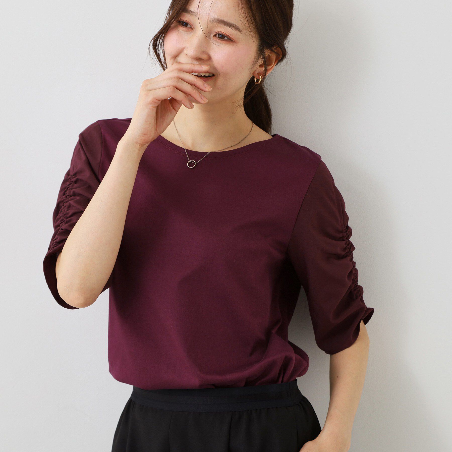 COUP DE CHANCE「【手洗い可／日本製】袖ギャザーデザインのカットソー」|Tシャツ・カットソー|