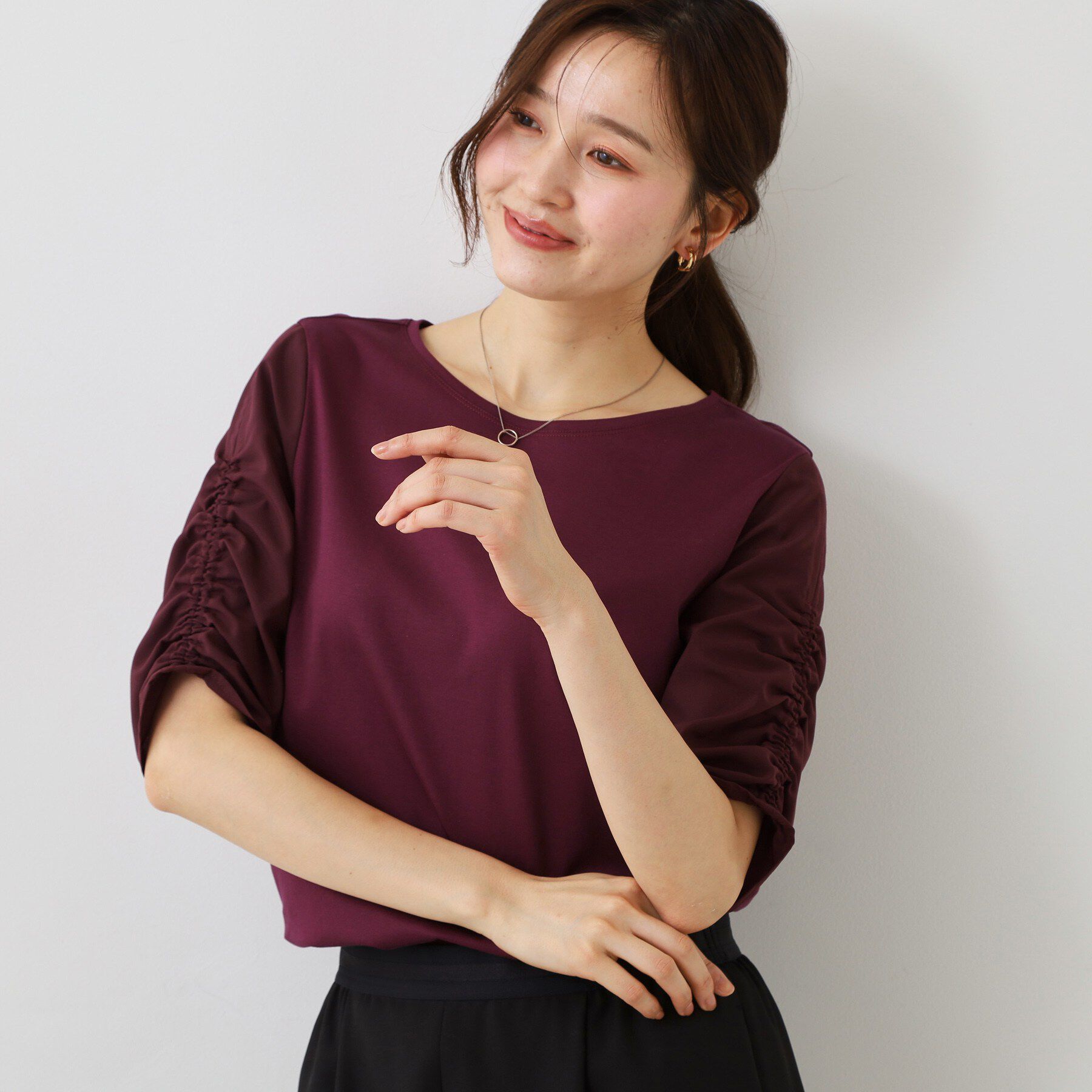 COUP DE CHANCE「【手洗い可／日本製】袖ギャザーデザインのカットソー」|Tシャツ・カットソー|
