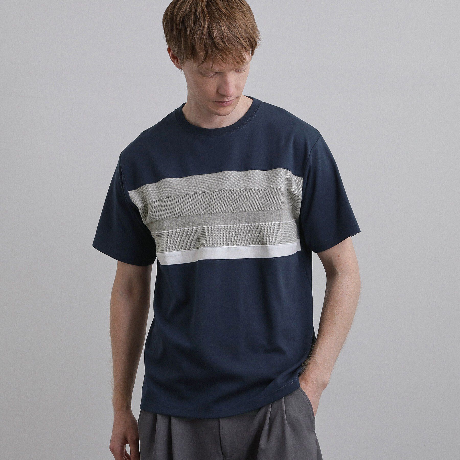 tk.TAKEO KIKUCHI「パネルニット切替カットソー」|Tシャツ・カットソー|ネイビー(094)