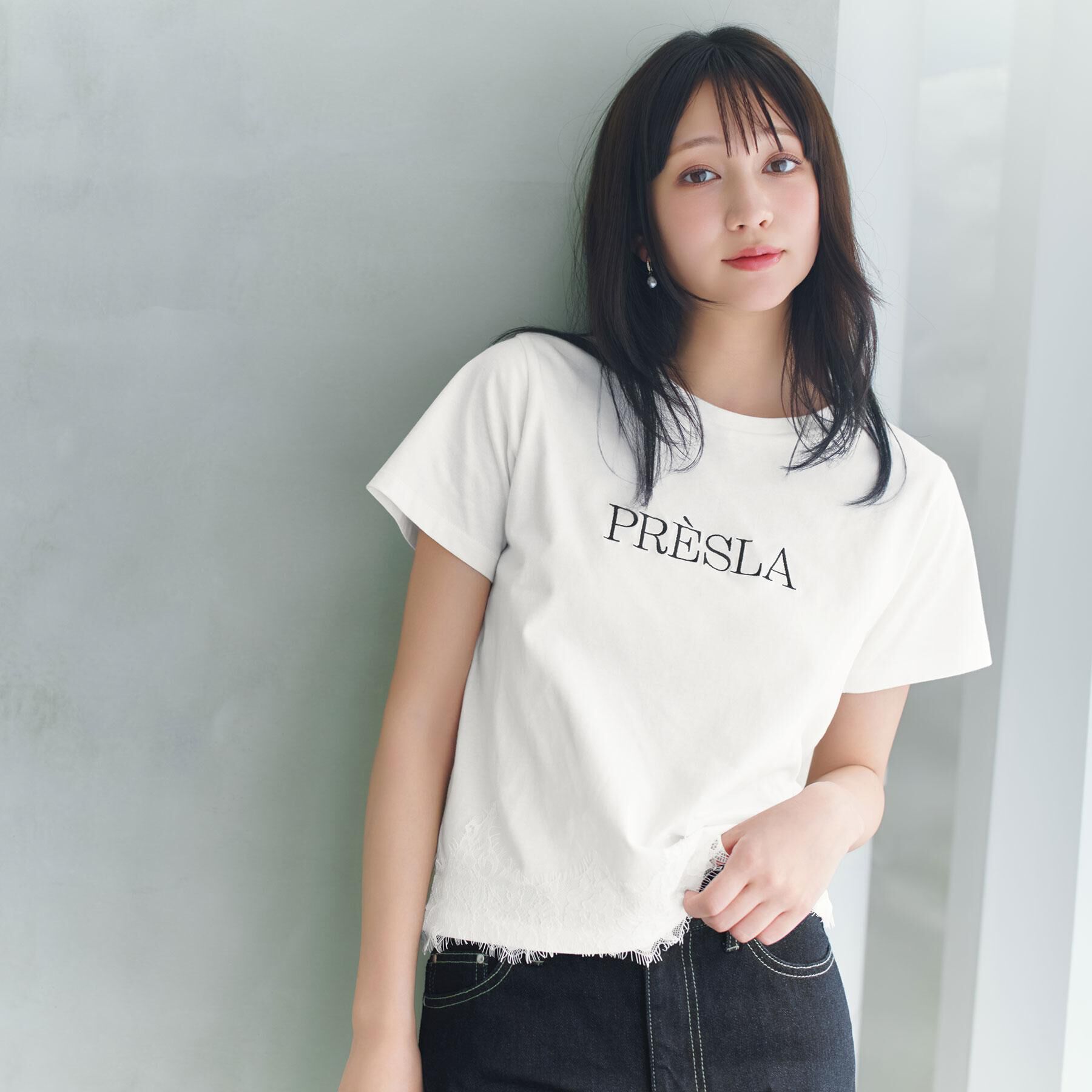 index「【接触冷感／UVケア】裾レースロゴTシャツ《洗濯機OK／S-3L》」|Tシャツ・カットソー|