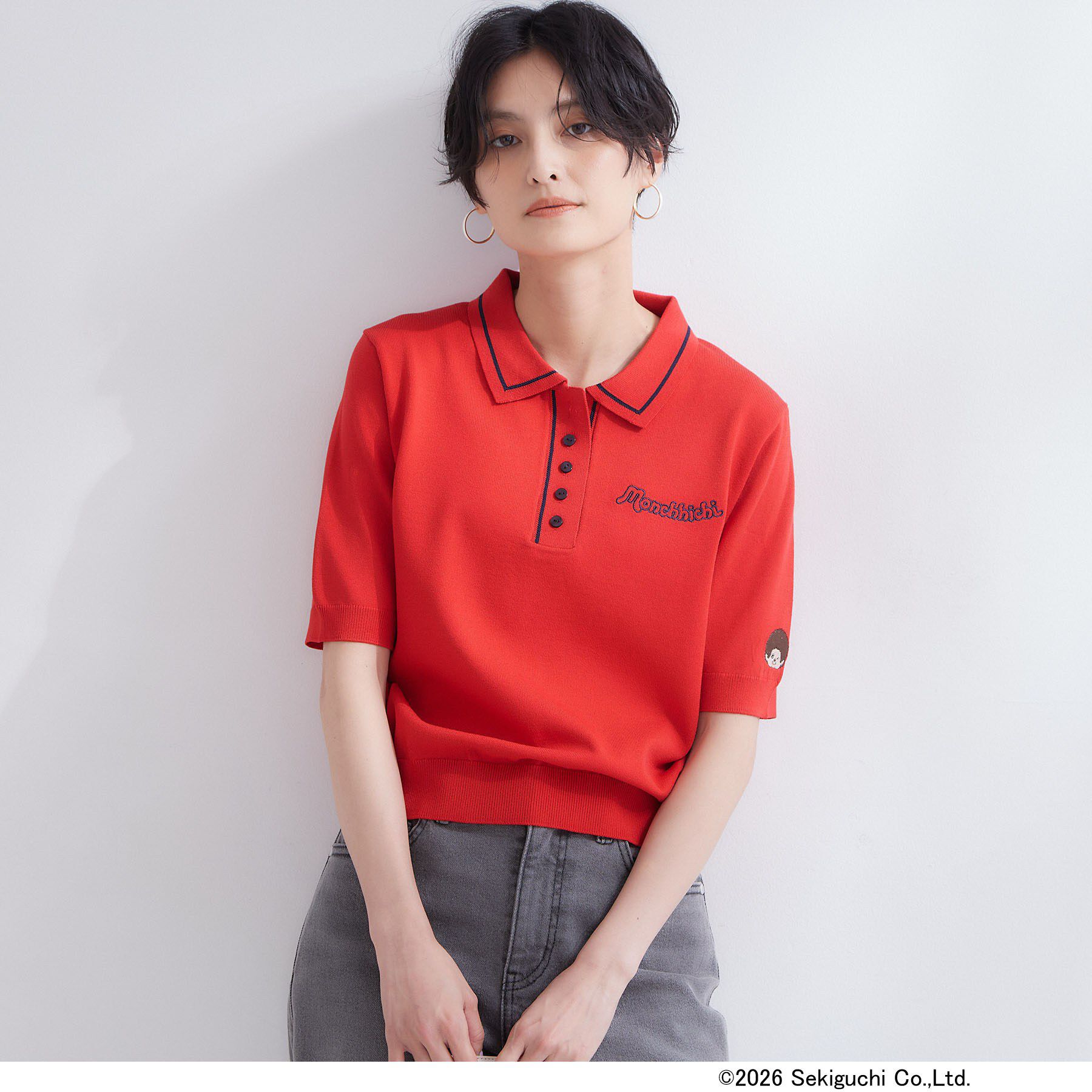 OPAQUE.CLIP「【モンチッチ】刺繍入りポロニット《洗濯機OK》」|ニット・セーター|