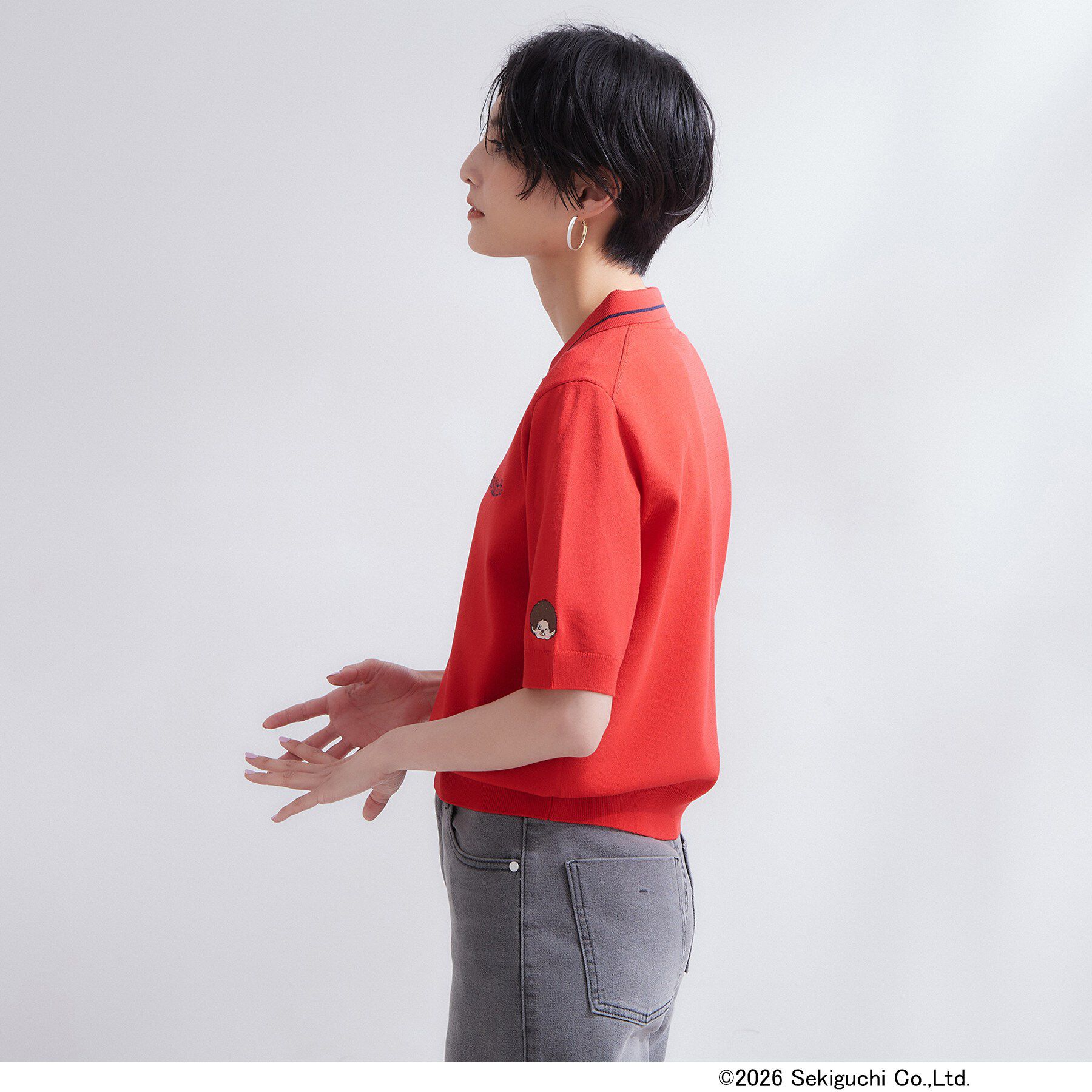OPAQUE.CLIP「【モンチッチ】刺繍入りポロニット《洗濯機OK》」|ニット・セーター|